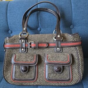 VTG Apt 9 Y2K Brown Red Canvas Hand Bag Silver Metal Hardware Manmade Trim